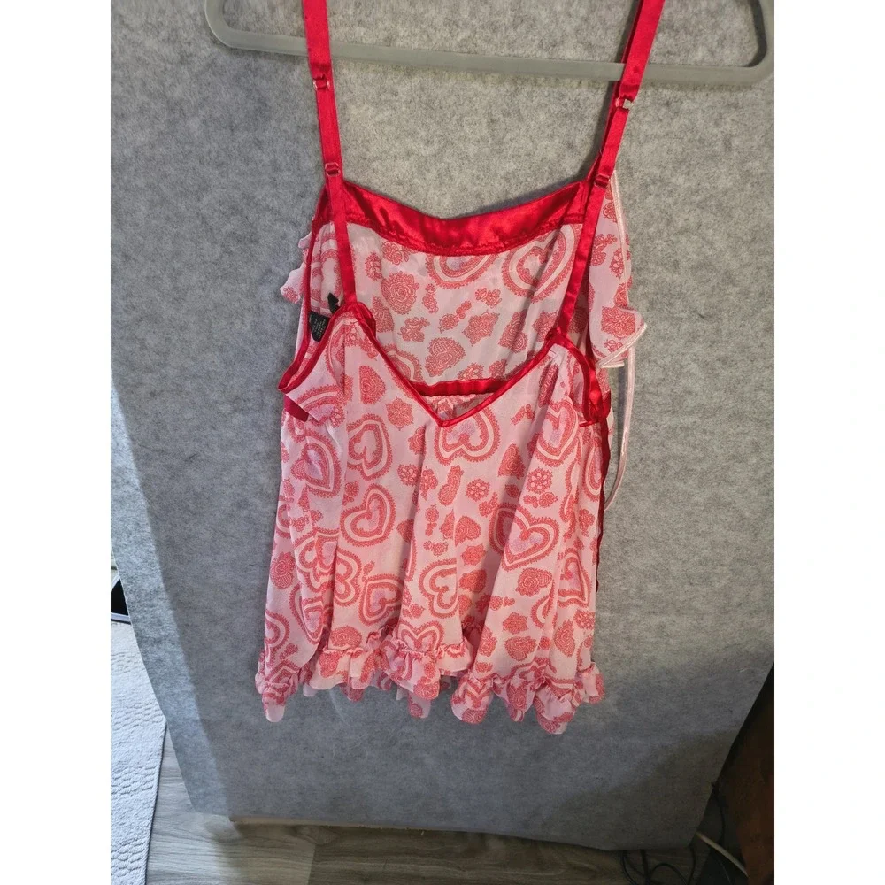 Vintage Madison Studio Intimates 2 Piece Lingerie Size XL Ruffles Hearts Satin